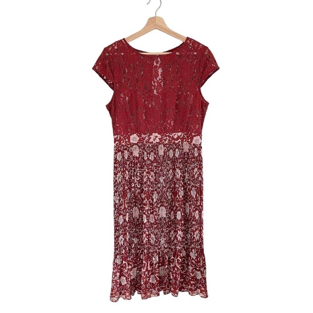 Anthropologie Plenty by Tracy Reese Arcadia Pleated Floral Midi Dress Crimson 8 - Picture 5 of 16